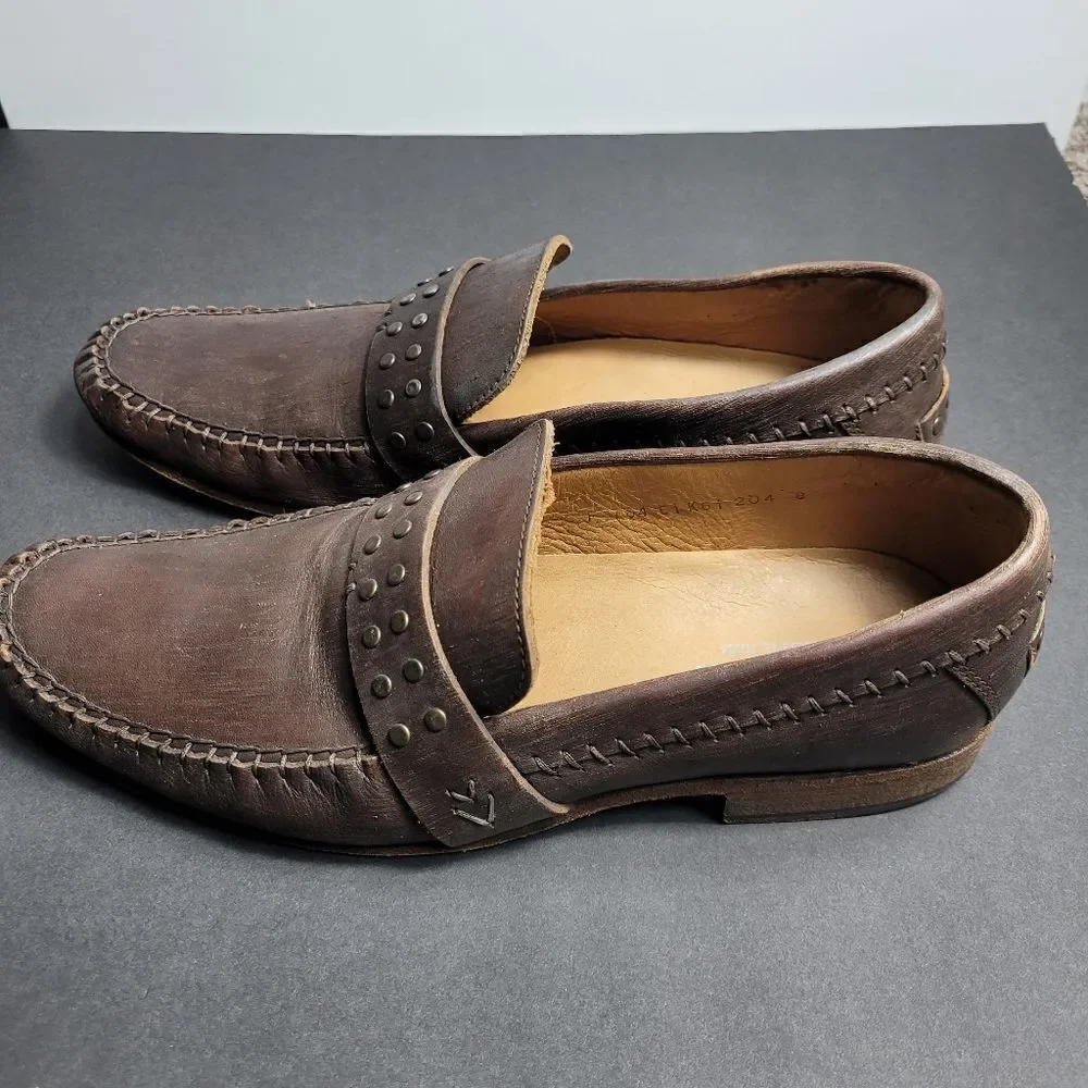 John Varvatos Brown Studded Mens Loafers